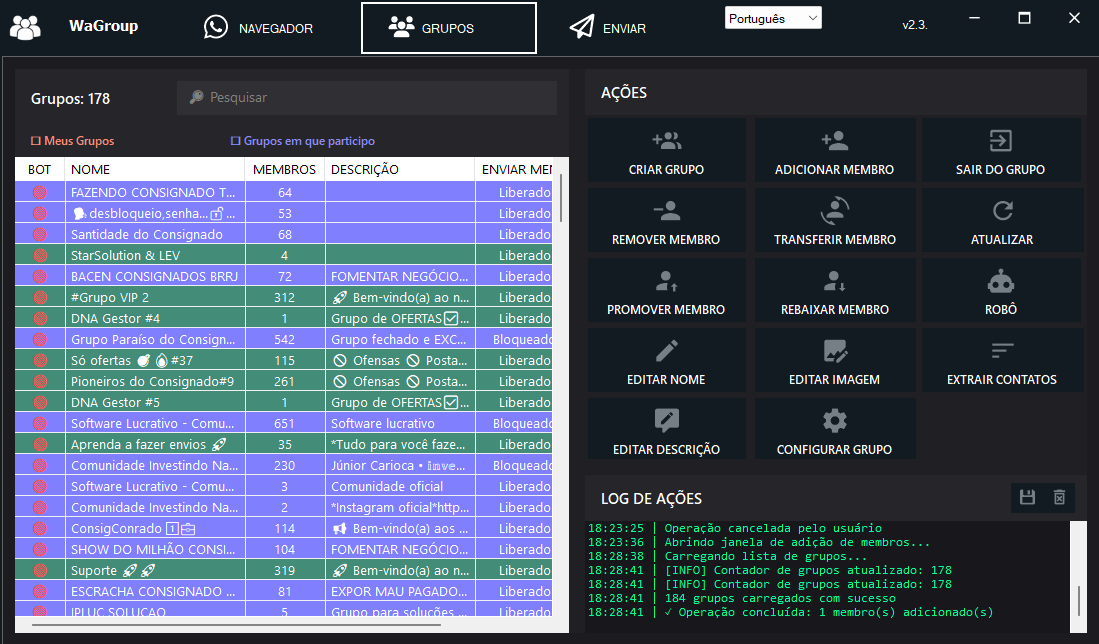 WaGroup dashboard em notebook moderno